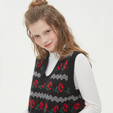 WAVE FLOWER JAQUARD KNIT VEST_BLACK (6610819547254)