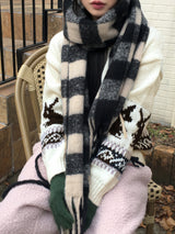Coing brush check long muffler scarf