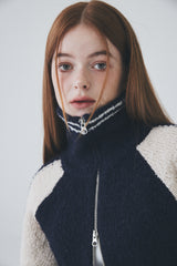 ボウクル2WAYジップアップニット / Boucle 2way Zip-up Knit [Navy]