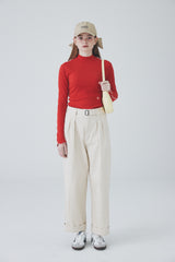 カラーラインハーフネックTシャツ / Color Line Half Neck T-Shirt [Red]