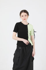 スリットリボンハーフスリーブTシャツ / Slit Ribbon Half-Sleeve T-shirt Green