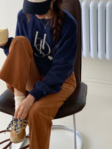 ハートロゴクロップスウェット/HEART LOGO CROP SWEATSHIRTS (NAVY)