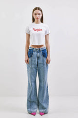 セミブーツカット ワイド ピンタック デニムパンツ /  CHARMS SEMI BOOTCUT  WIDE PINTUCK DENIM PANT BL