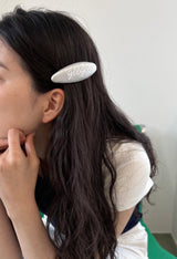 oval satin hair pin - silver