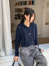 ダルツイストVネックロングスリーブフーデッドニット
