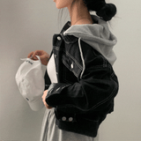 [Hood detachable/back banding] Denim Moodon loose fit cropped hood jean jacket - 2 colors