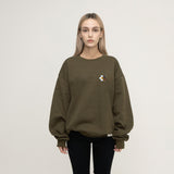 [UNISEX] Leopard Flower Smile Embroidery White Clip Sweatshirt (6655515754614)