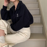 [New spring product 10%][BELLIDE MADE]襟付きクロップド刺繍スウェットシャツ