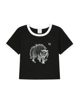 ファイターキャットクロップTシャツ / 0 2 fighter cat crop t-shirt - BLACK