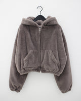 キルテッドミンククロップフードジップアップ/Quilted mink crop hood zip-up (3color)