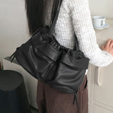 Wiltz leather washed pocket side zipper shoulder bag