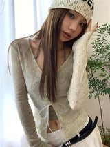 Oatmeal Long Sleeve Strap Top (with Inner)