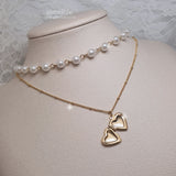  Heart Locket Layered Pearl Choker Necklace - Gold ver. (STAYC Seeun, Billlie Sheon Necklace)
