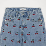 ストレートフィットチェリー刺繍デニムパンツ/ STRAIGHT FIT CHERRY EMBROIDERY DENIM PANTS [6851]