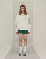 グラニースクエアハーフジップアップスウェット/GRANNY SQUARE HALF ZIP UP SWEATSHIRT CREAM