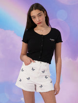 (PT-20341) BUTTERFLY DENIM SHORTS WHITE (6560751747190)