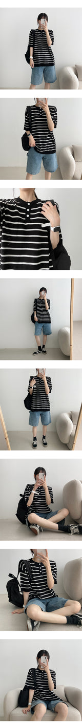 コティヘンリーネックラインモノクロナルニットウェア / Coty Henley neckline monoclonal knitwear