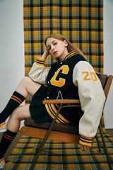 Big Patch Black Ivory Baseball Jacket / Varsity Jacket