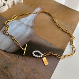 jum パールゲストルックトグルバーボールドショートチェーンネックレス/jum Pearl Guest Look Toggle Bar Bold Short Chain Necklace