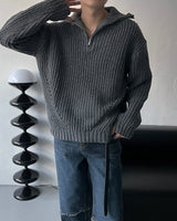EN knob warmer half zip-up knitwear (4 colors)