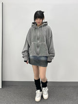 Cut-Off Cutting Hooded Zip-Up