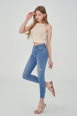 ハイスパンデックスデストロイドスキニージーンズ/HIGH SPANDEX DESTROYED LIGHT BLUE SKINNY JEAN [6060]