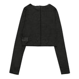 BLACK SEE THROUGH INTERLOCK LONG SLEEVES T-SHIRT