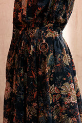 "PRE-ORDER 4/16~" VINTAGE FLOWER UNBALANCE FLARE SKIRT (Navy) (6546128273526)