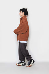 fur ribbed zip-up jacket