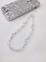 クリアホワイトハートミークリスタルフォンストラップ / Clear White Heart Me Crystal Phone Strap