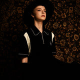 レザートリムベロアジップアップポロシャツ/[UNISEX] Leather-Trimmed Velour Zip Polo (Black)