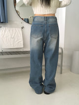 Techi string washed wide denim pants