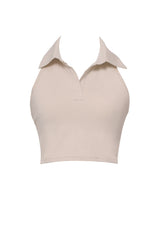 2ウェイカラースパンクロップスリーブレストップ/2-way collar span crop sleeveless top (beige)