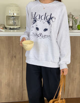 キャットドローイングスウェットシャツ/CAT DRAWING SWEATSHIRTS (WHITE MELANGE)