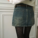 [Belt set] Jerik vintage washed denim mini skirt