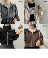 ビーズバンディングカラーリブフードジップアップ / Beads banding color ribbed hood zip-up
