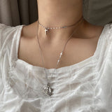 E Stainless Steel Titanium Angel Cross Layered Choker Necklace