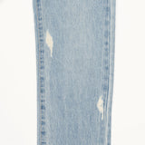 ストレートフィットバックポケットレザーパッチポイントブレットマークデストロイドデニムパンツ / STRAIGHT FIT BACK POCKET LEATHER PATCH POINT BULLET MARK DESTROYED DENIM PANTS [16624]