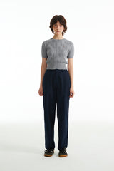 スモールチェリーケーブルクロップ丈のショットスリーブニット／SMALL CHERRY CABLE CROP SHORT SLEEVE KNIT [MELANGE GRAY]
