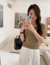 Basic Crop Collar Short Sleeve Knit (3color)