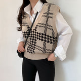Houndstooth V-Neck Knit Vest