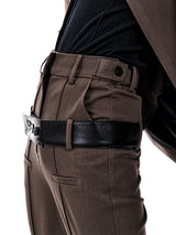 LEATHER STRAP TAILORED PANTS (BROWN) (6654710022262)