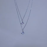 Double mini butterfly layered necklace