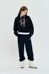 CHERRY ARCH LOGO CROP NAPPING HOODIE [DARK NAVY]
