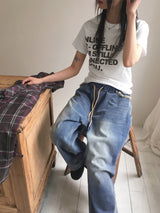 オフラインレタリングセミクロップ半袖Tシャツ