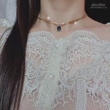 シティウーマンゴールチョーカーネックレス / City Women Gold Chain Choker Necklace - Navy