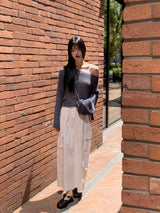 マイビーバンディングストリングコットンカーゴロングスカート / Mybi Banding String Cotton Cargo Long Skirt