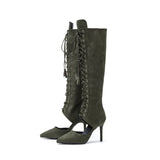 Lace-Up Under The Knee Boots Heel(Khaki)