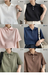 アップルVネックカラーニットウェアショートスリーブT / Apple V-Neck Collar Knitwear Short Sleeve Tee