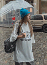 (UNISEX) オーバーハーフネックレタリング半袖